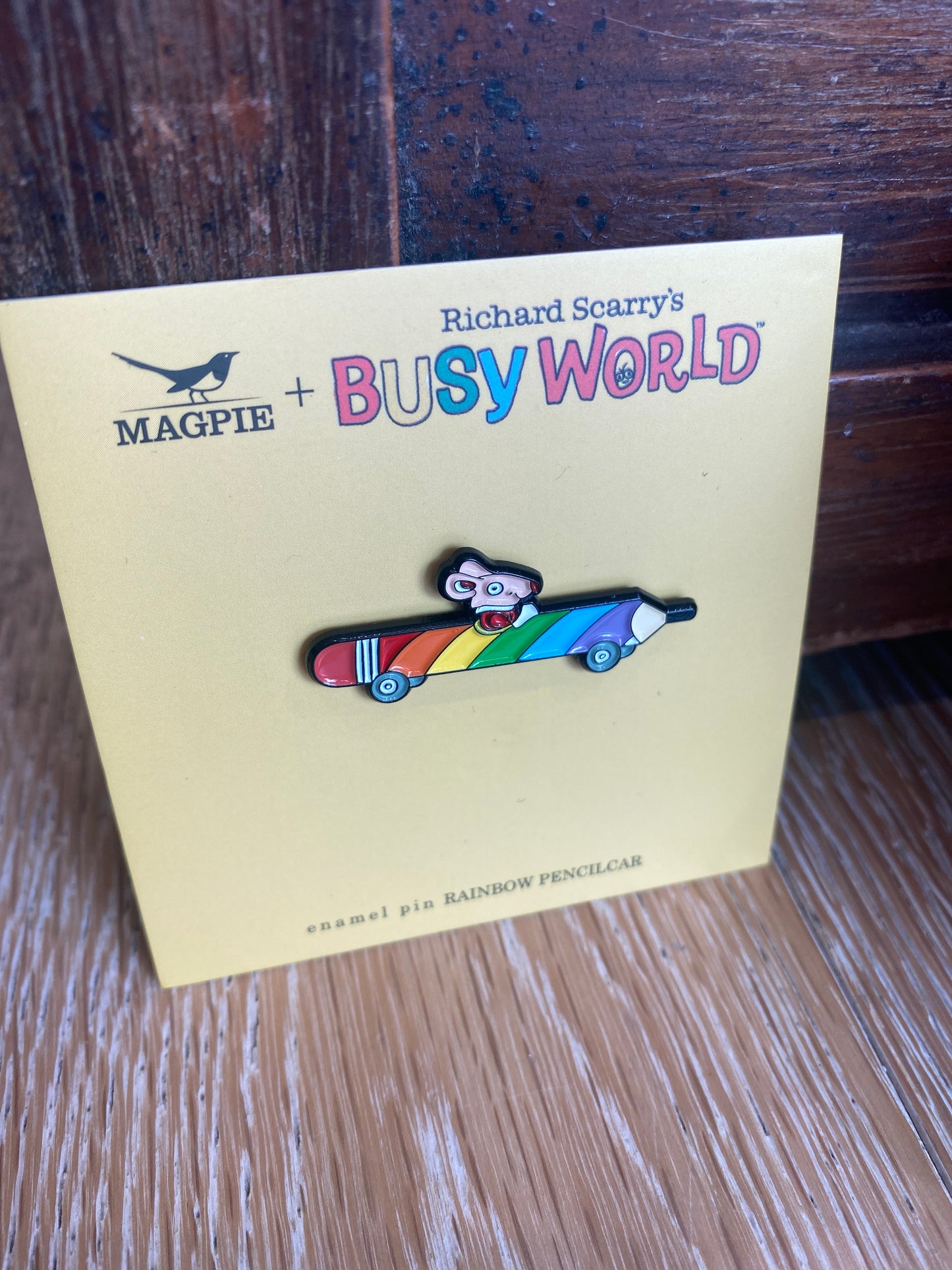 Magpie Richard Scarry Rainbow Pencil Car Enamel Pin