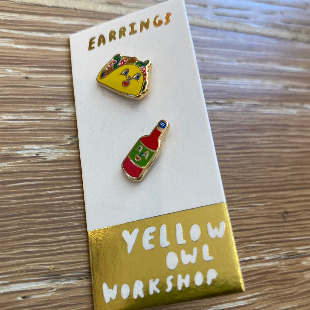 Yellow Owl Earrings studs