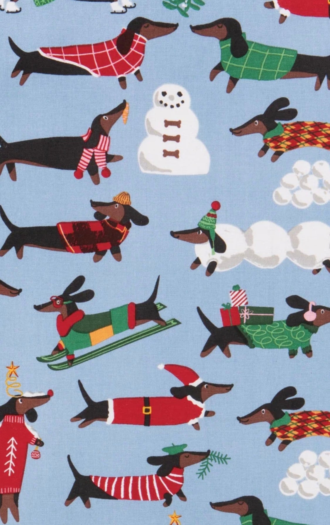 Dashing Dachshunds Christmas Tea Towel