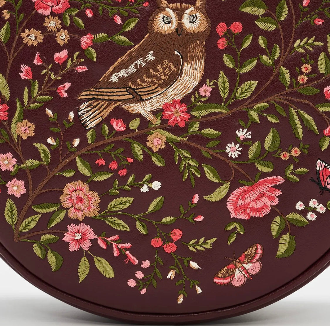 Fable Owl Chloe Circle Bag in Burgundy
