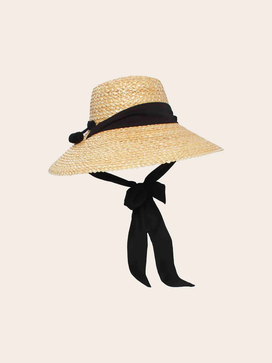 Straw Hat with Crocheted Cherries