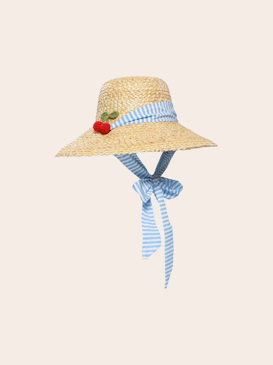 Straw Hat with Crocheted Cherries