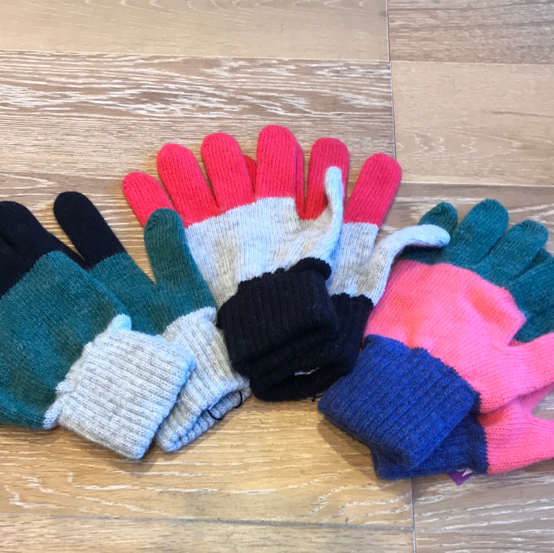 Miss Pom Pom Wool Colour Block Gloves
