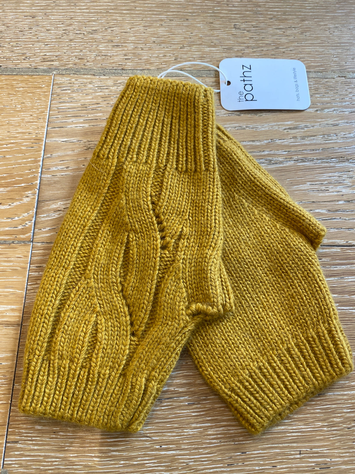 Cable Knit Fingerless Gloves Mustard