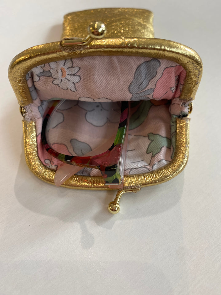 Leather Glasses Case with Retro Clasp Gold