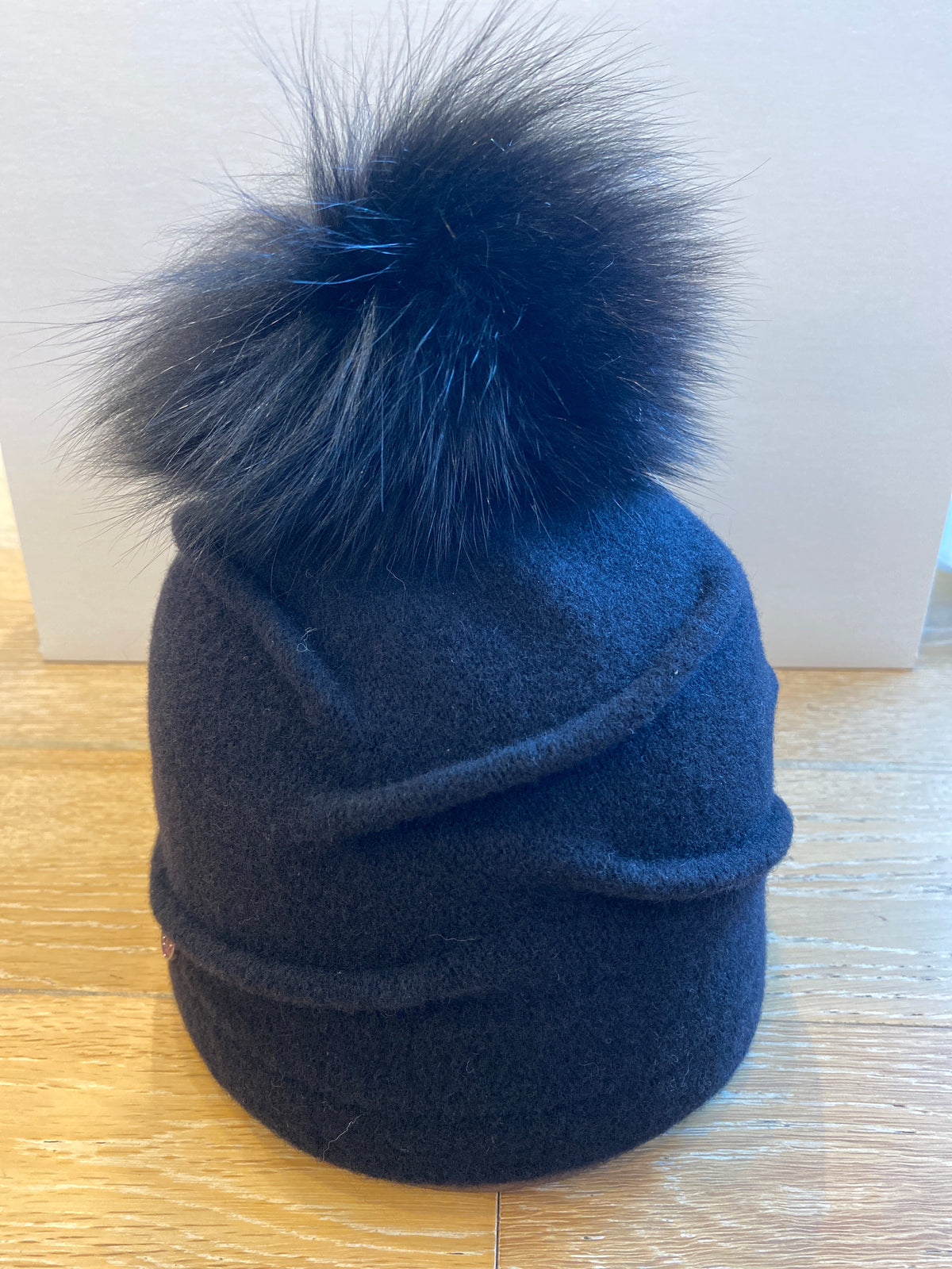 Clareta Ormond Pleated Beanie with Upcycled Fur  Pom