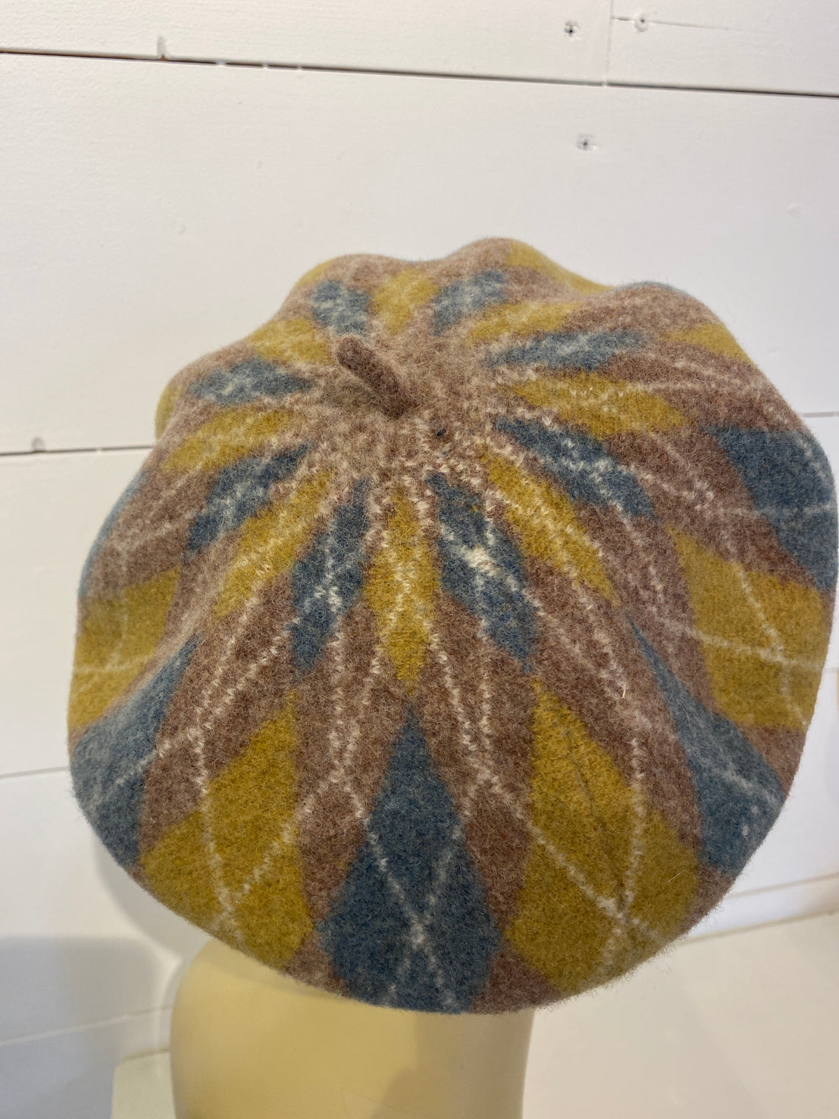 Plaid Beret Camel/Yellow