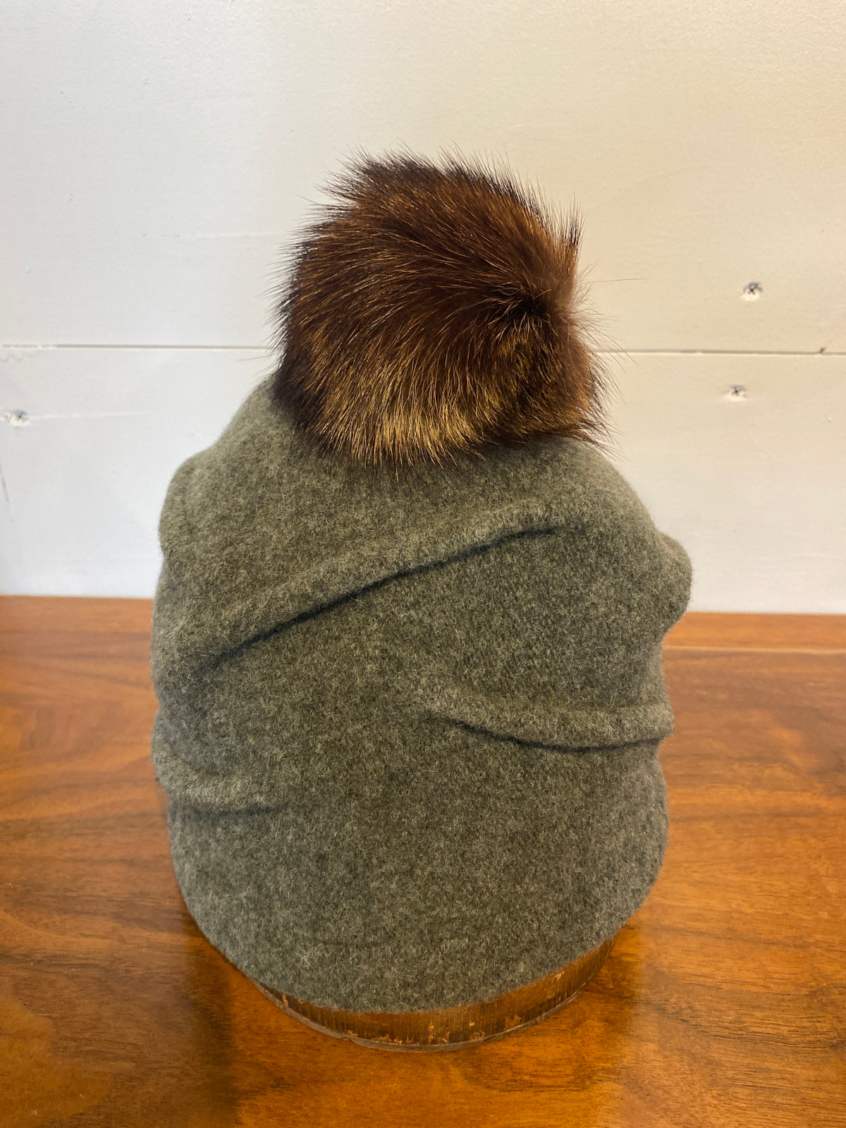 Clareta Ormond Pleated Beanie with Upcycled Fur Pom