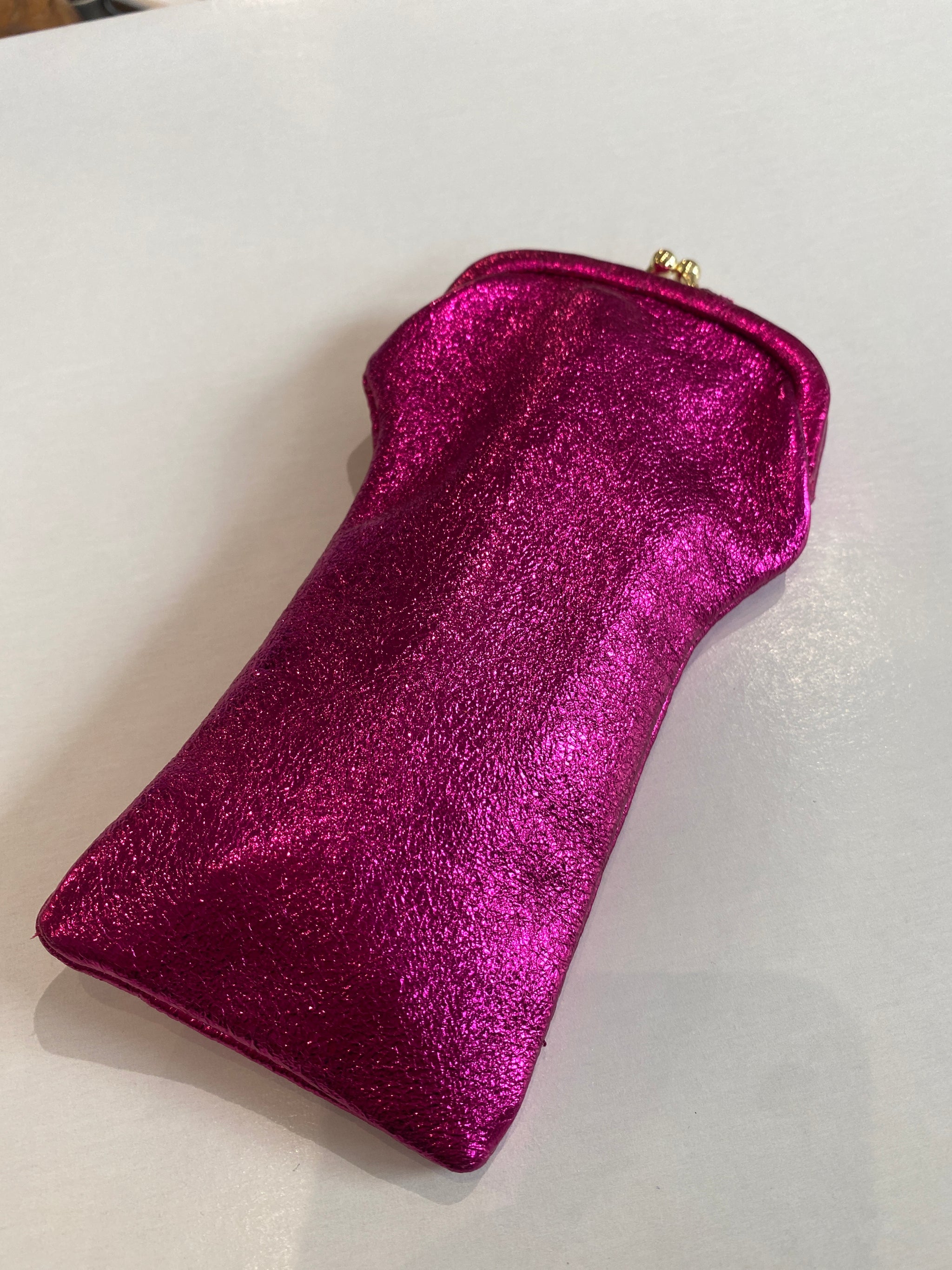 Leather Glasses Case with Retro Clasp Fuschia