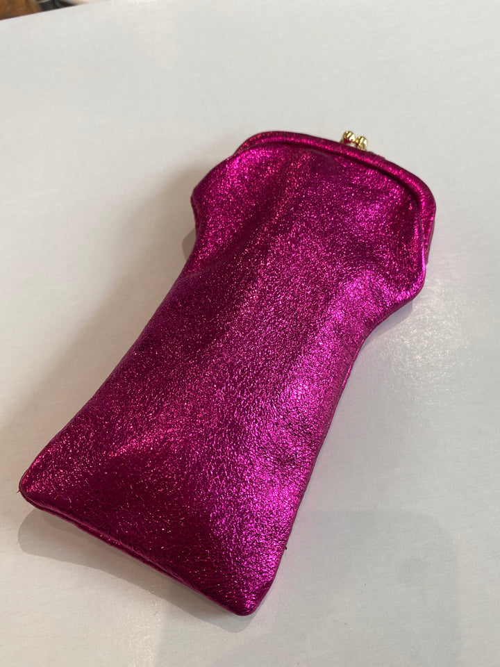 Leather Glasses Case with Retro Clasp Fuschia