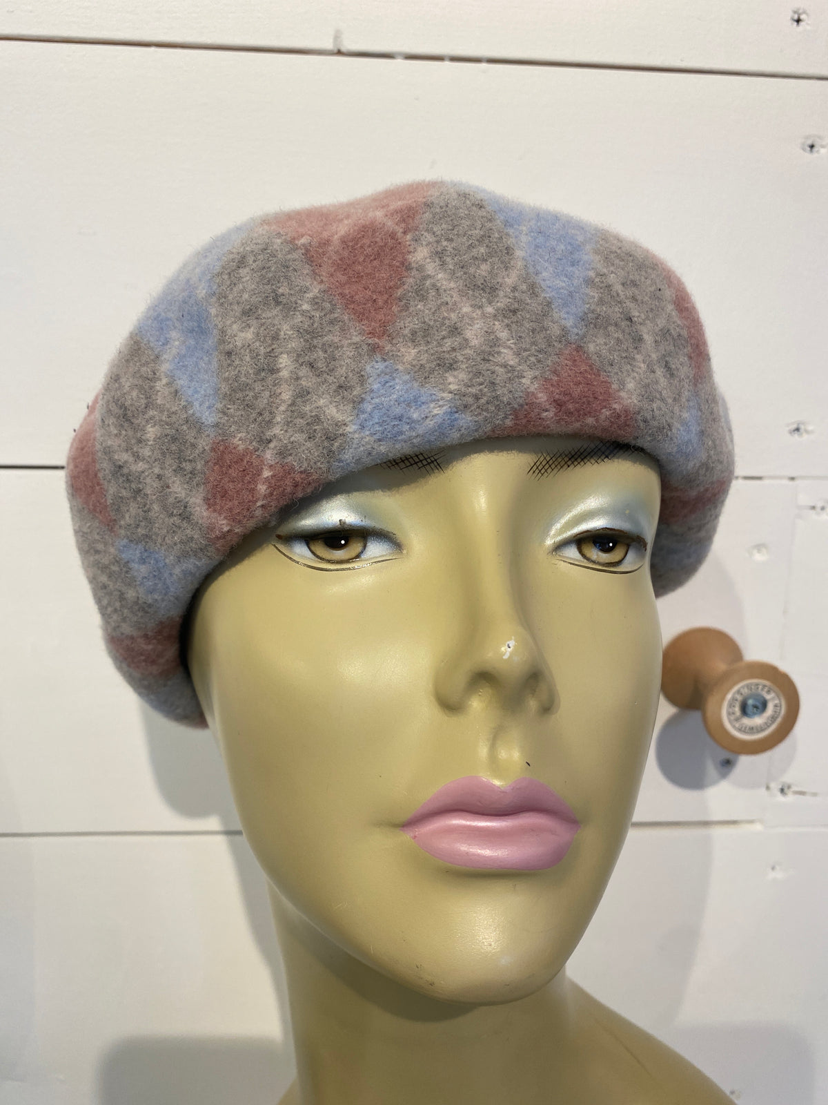 Plaid Beret Grey/Pink