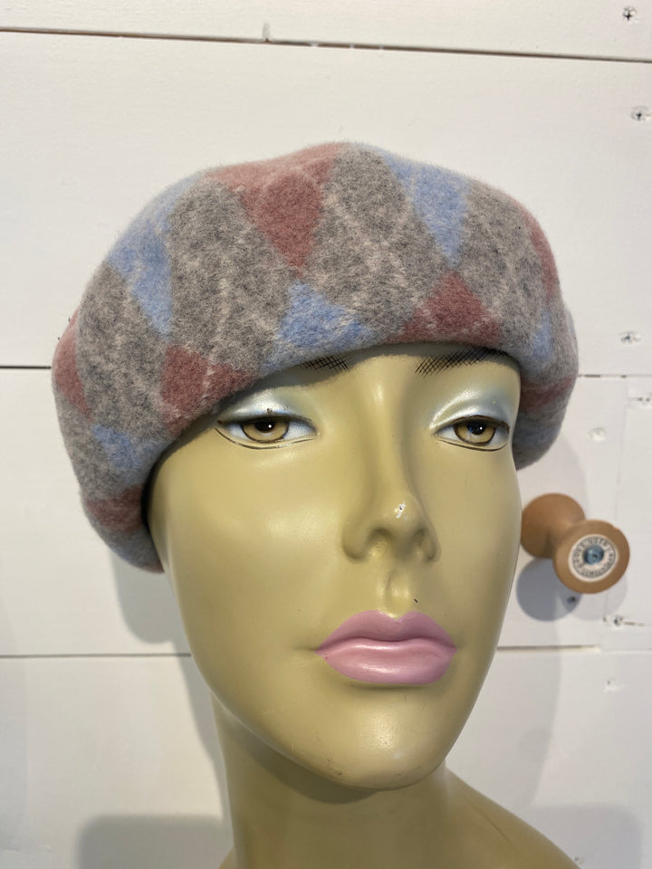 Plaid Beret Grey/Pink