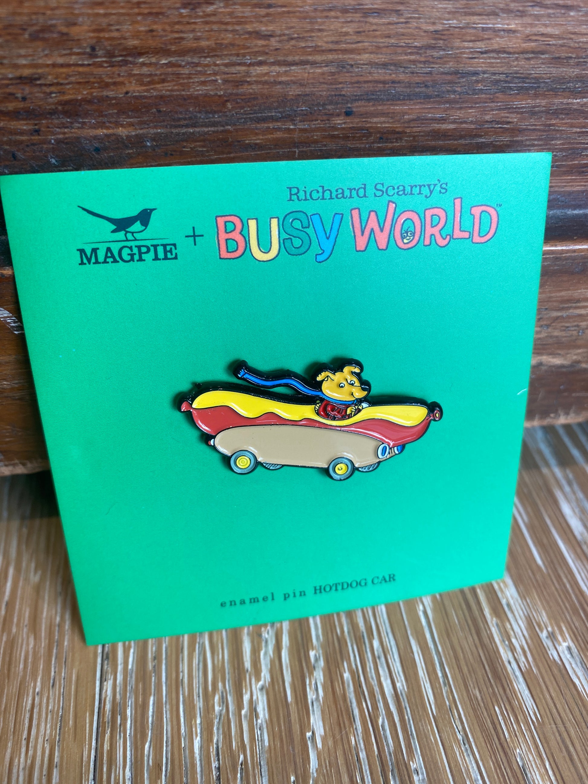 Magpie Richard Scarry Hotdog Car Enamel Pin