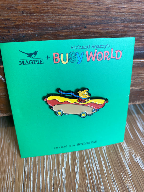 Magpie Richard Scarry Hotdog Car Enamel Pin