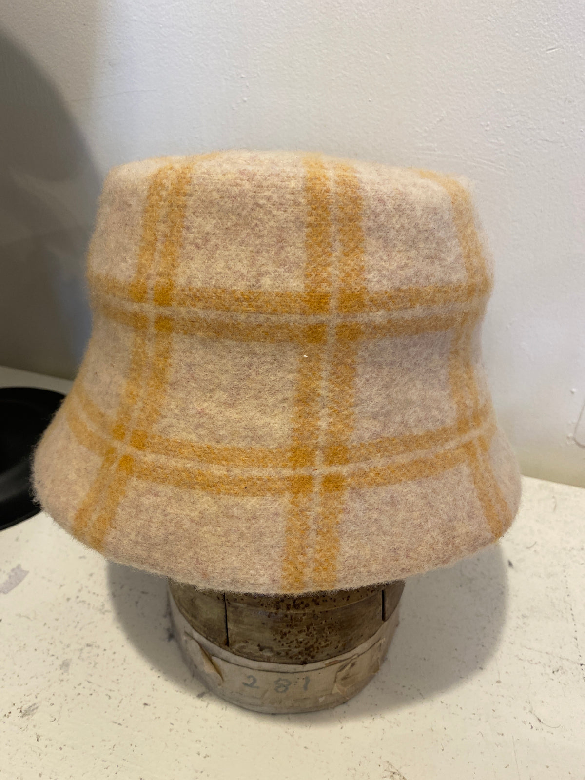 Wool Bucket Hat Beige Plaid