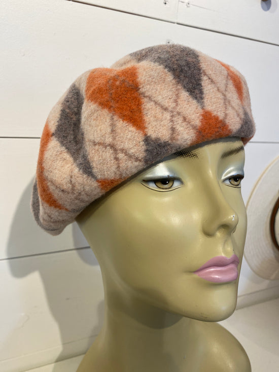 Plaid Beret Beige/Orange