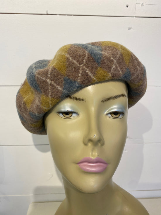 Plaid Beret Camel/Yellow