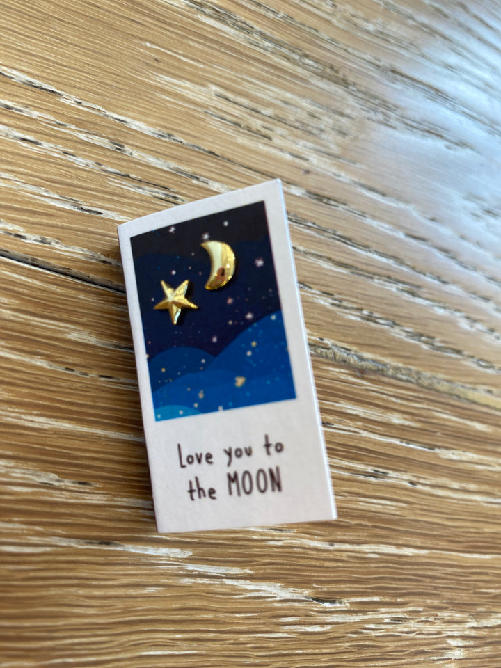 Love You to the Moon Gold stud Earrings