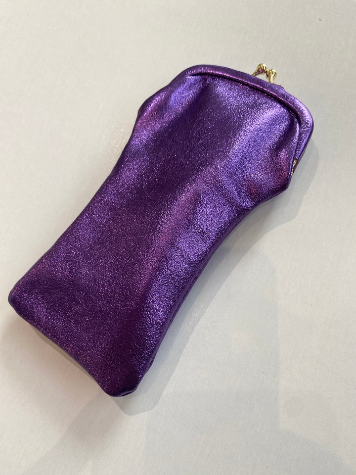 Leather Glasses Case with Retro Clasp Violet