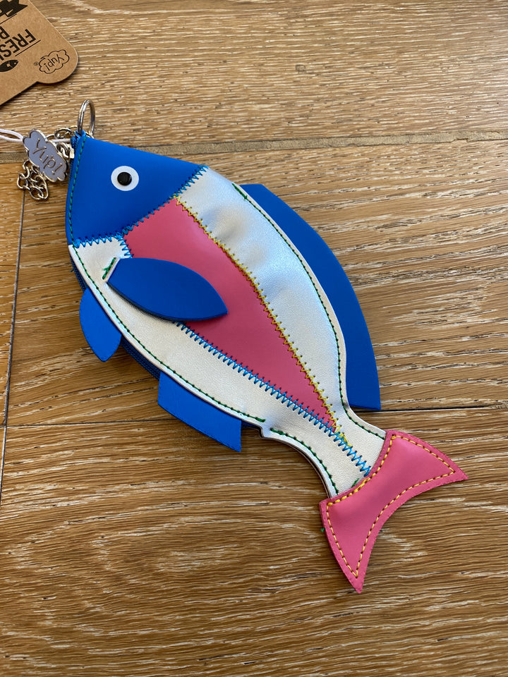 Fish Blue Zipper Pouch Key Chain