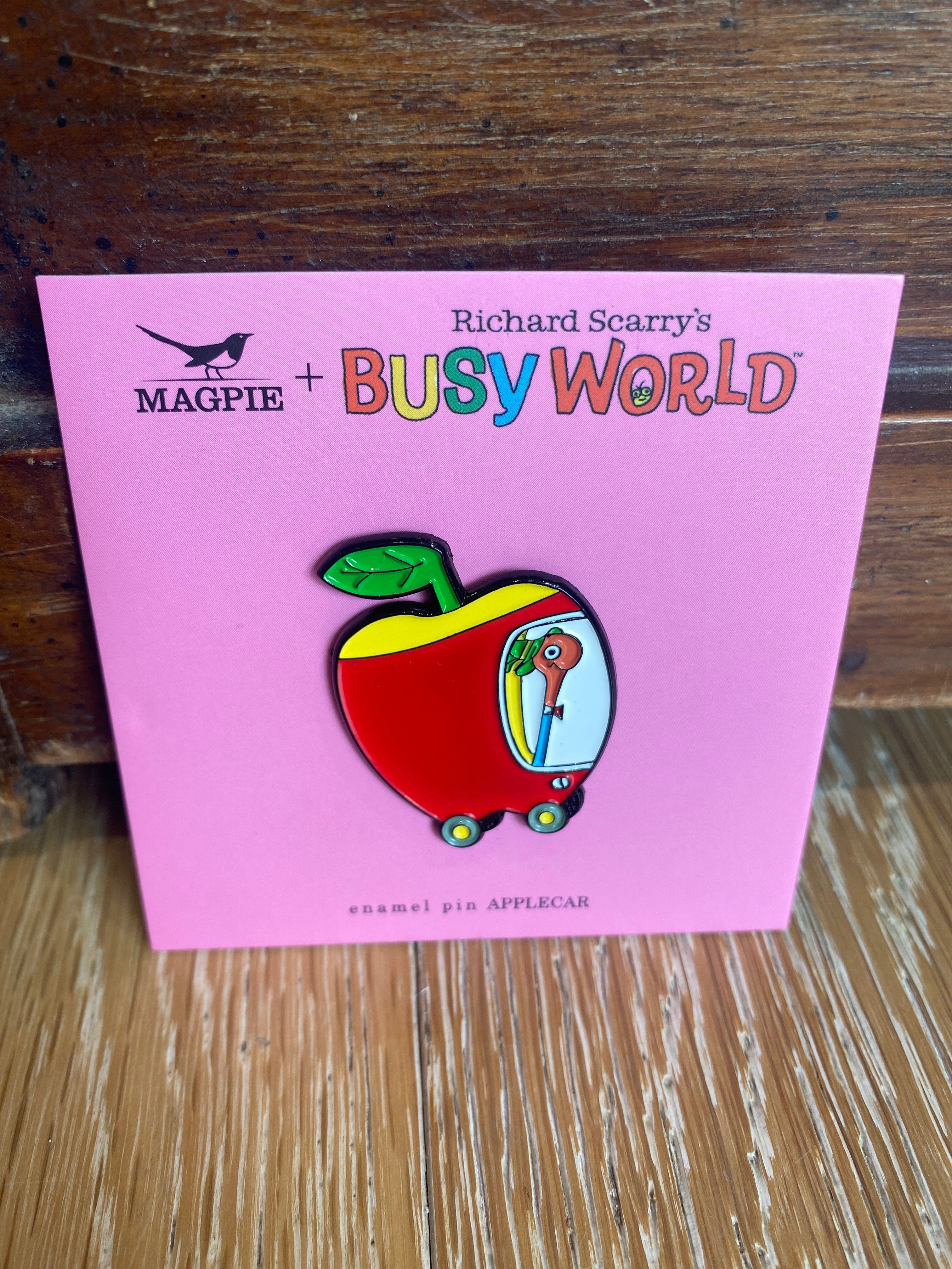 Magpie Richard Scarry Apple Car Enamel Pin