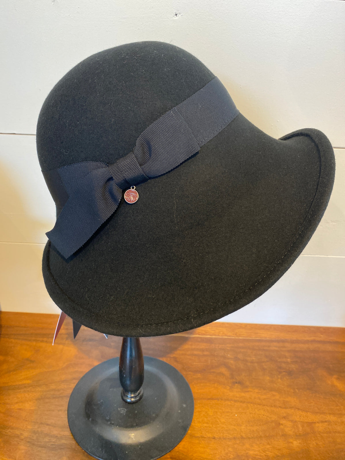Rose Large Wool Cloche Hat with Bow
