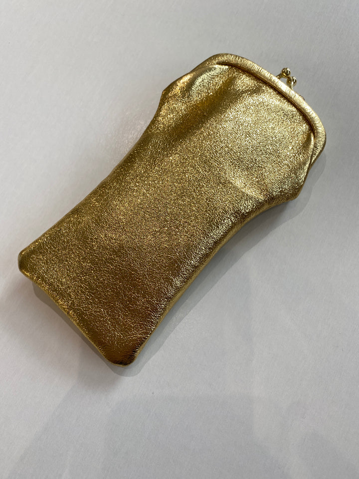 Leather Glasses Case with Retro Clasp Gold