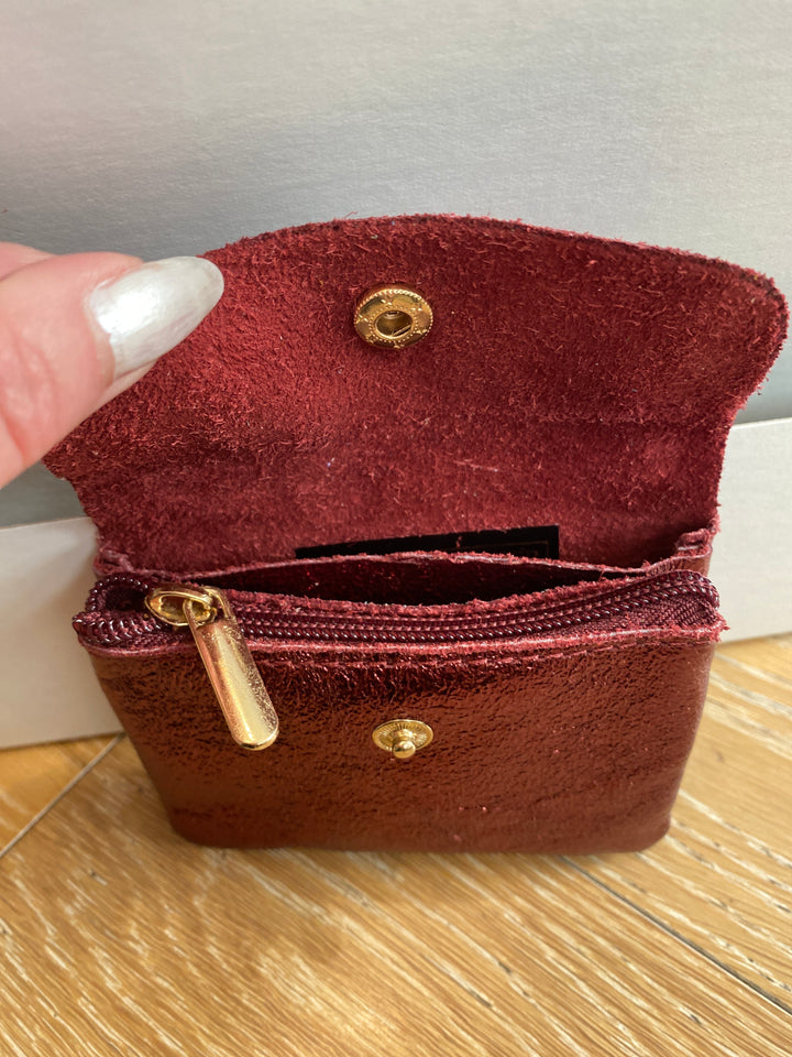 Leather Wallet Coin Purse Burgundy