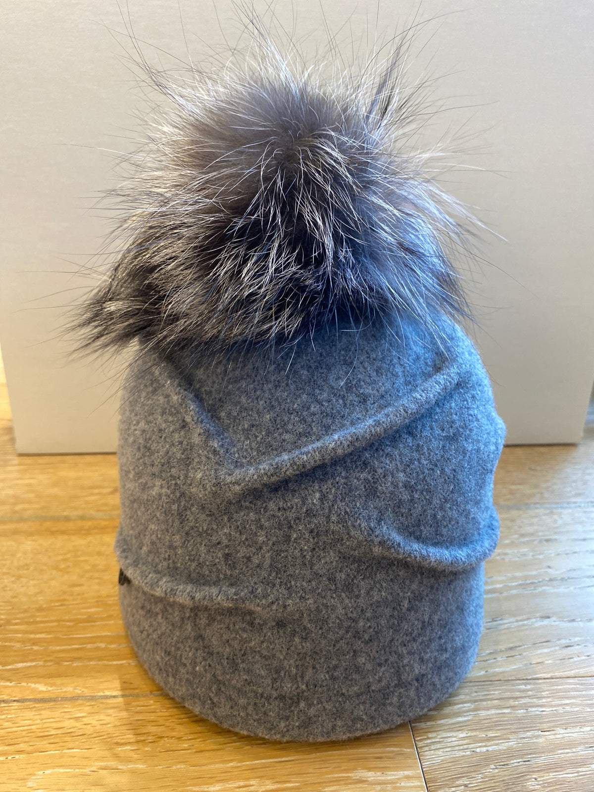 Clareta Ormond Pleated Beanie with Upcycled Fur  Pom