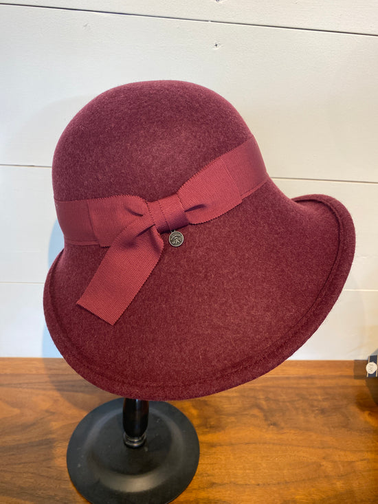 Rose Large Wool Cloche Hat with Bow
