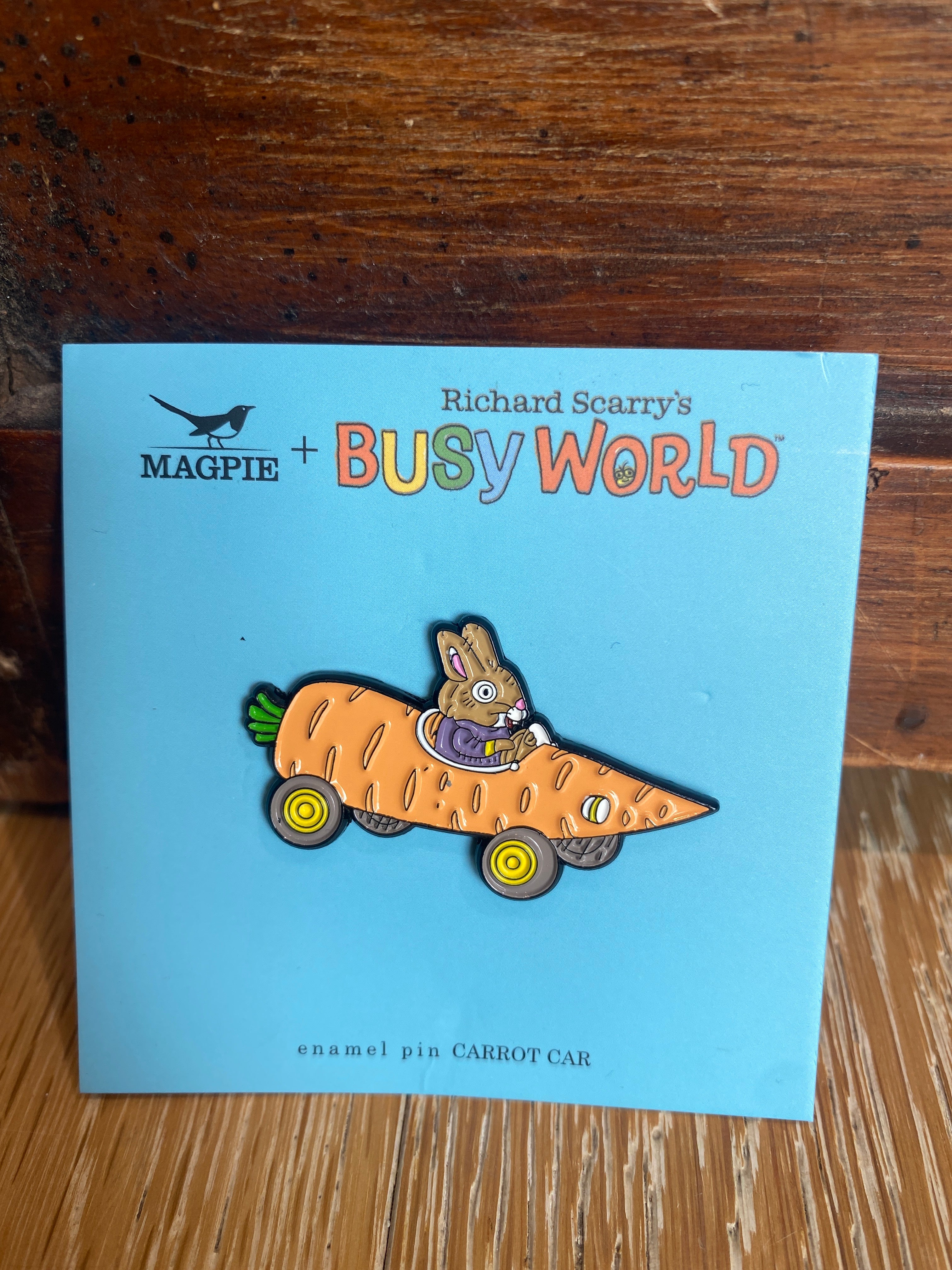 Magpie Richard Scarry Carrot Car Enamel Pin