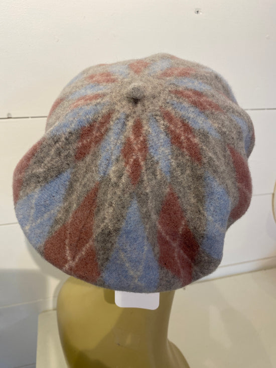 Plaid Beret Grey/Pink