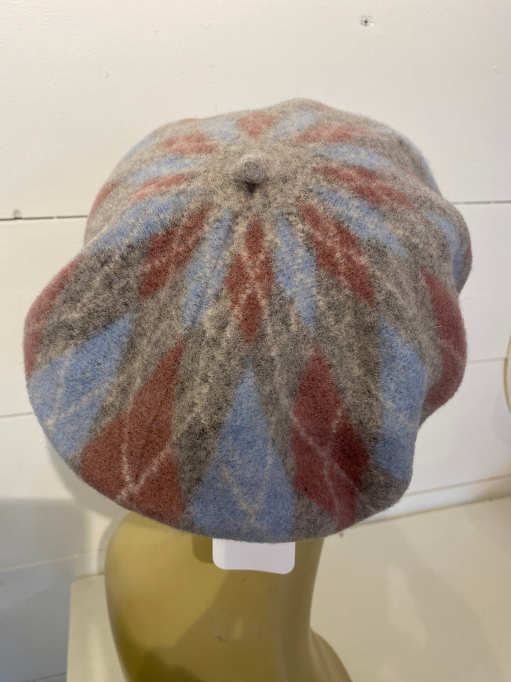 Plaid Beret Grey/Pink