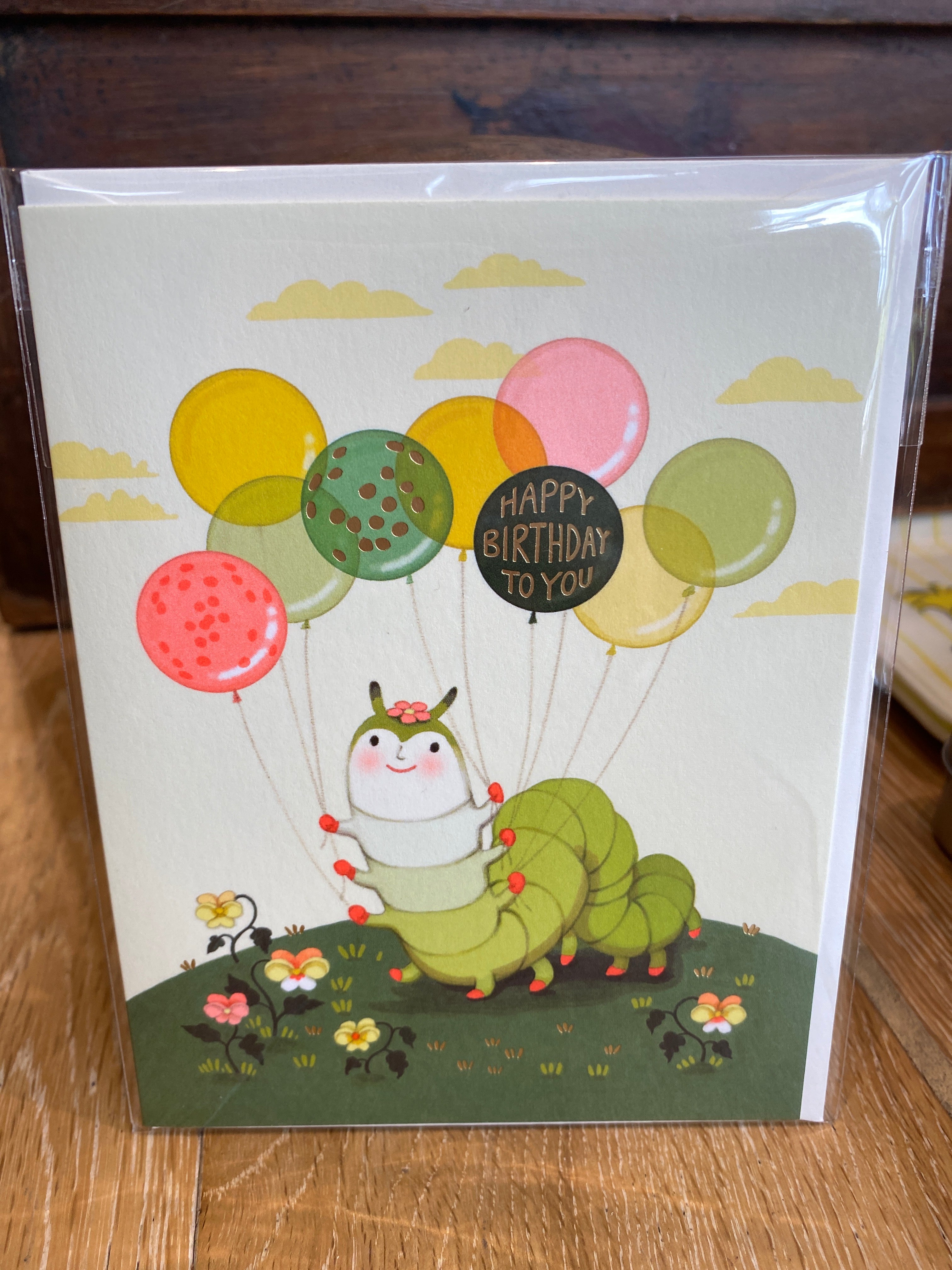 Caterpillar Balloons Birthday Greeting Card