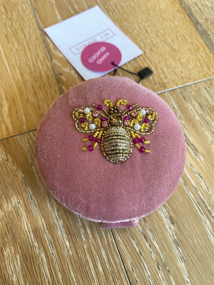 Pink Flower Bee Compact Mirror