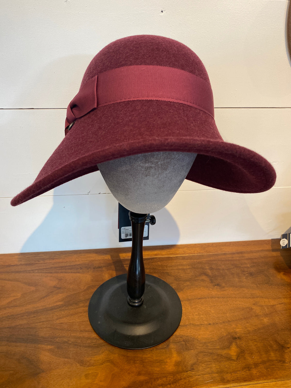 Rose Large Wool Cloche Hat with Bow