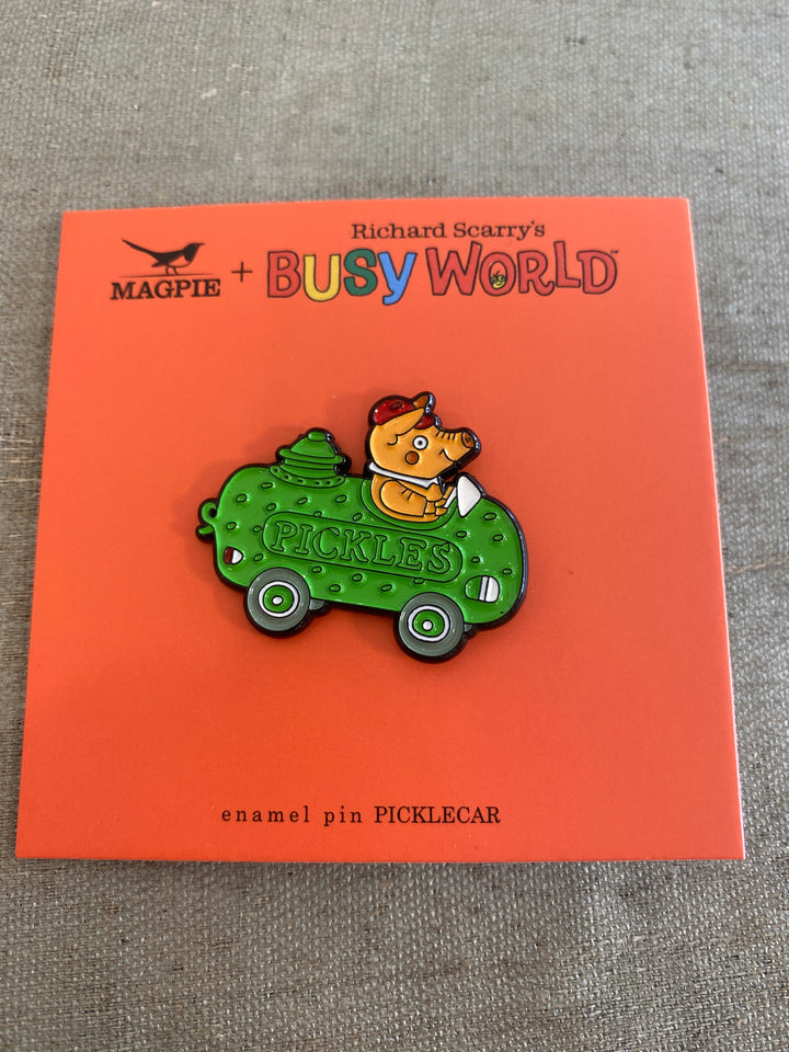 Magpie Richard Scarry Pickle Car Enamel Pin