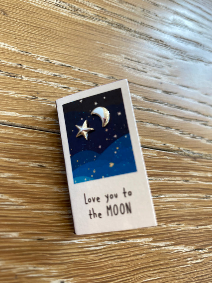 Love You to the Moon Silver stud Earrings