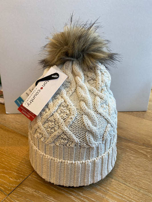 Cable Hat with Faux Fur Pom