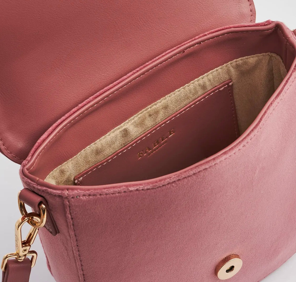 Beth Floral Posy Saddle Bag in Rose Pink Velvet