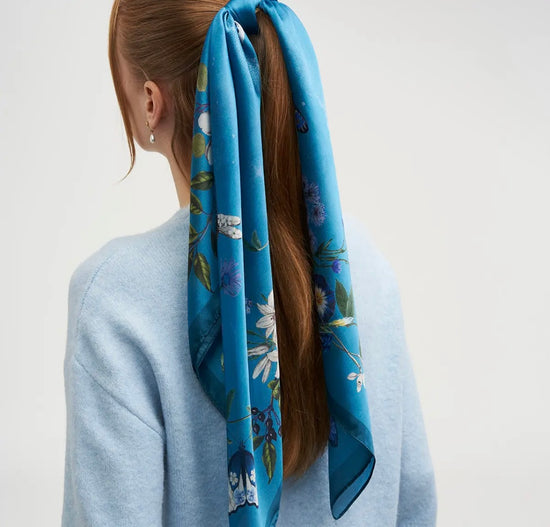Midnight Garden Square Scarf  in Teal