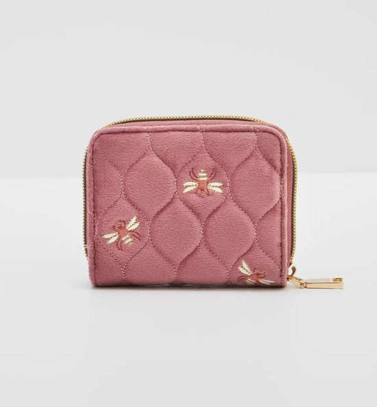 Embroidered Bee Small Wallet in Pink