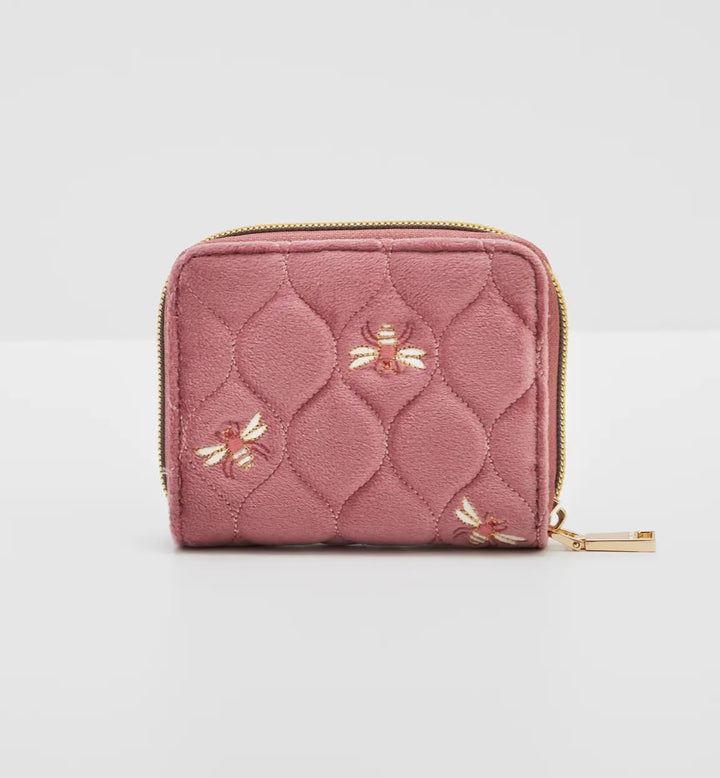Embroidered Bee Small Wallet in Pink