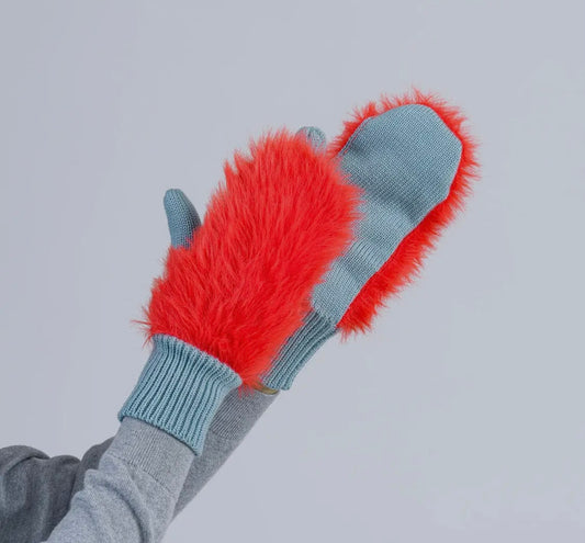 Faux Fur Knit Mittens