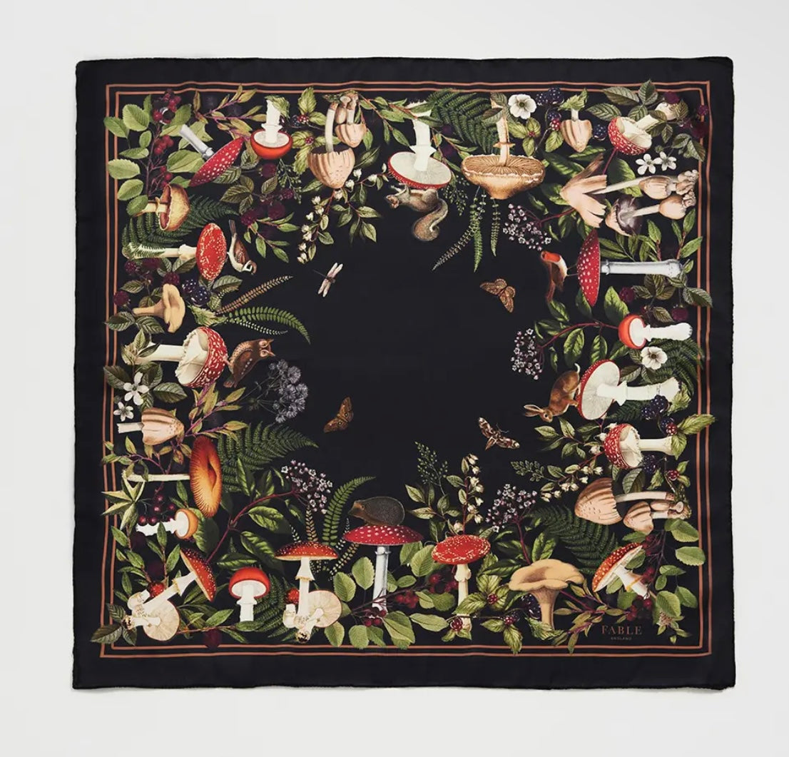 Orla Mushroom Small Square Scarf in Black