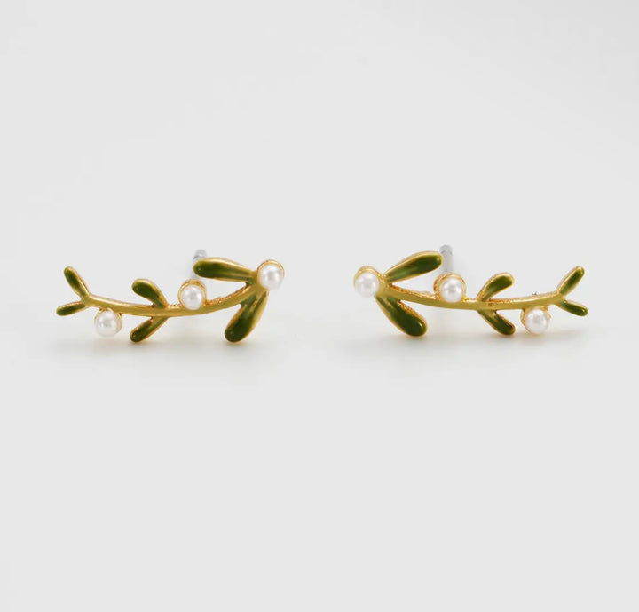 Fable Niva Mistletoe Pearl Climber Earrings