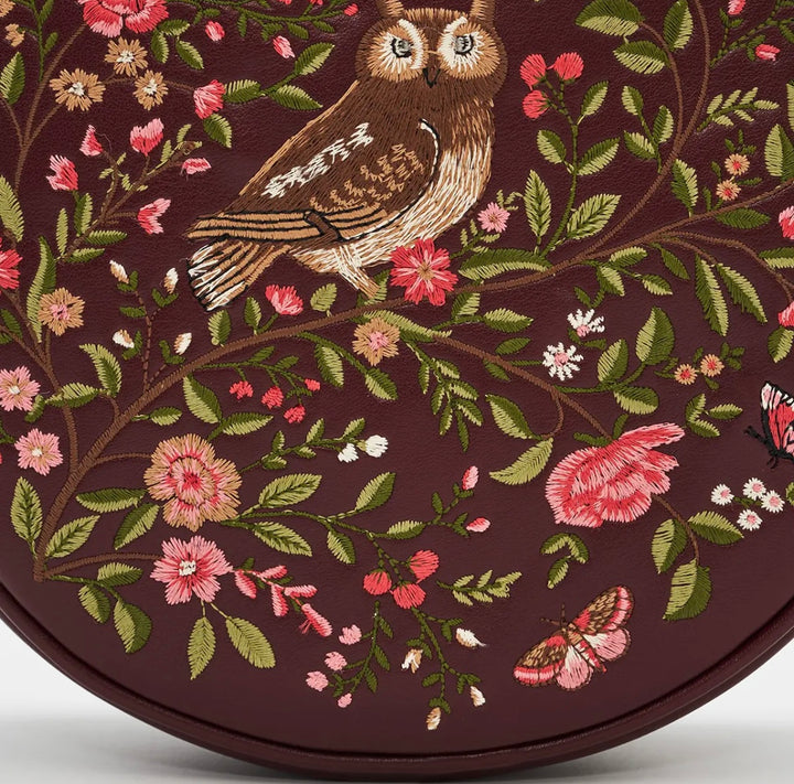 Fable Owl Chloe Circle Bag in Burgundy