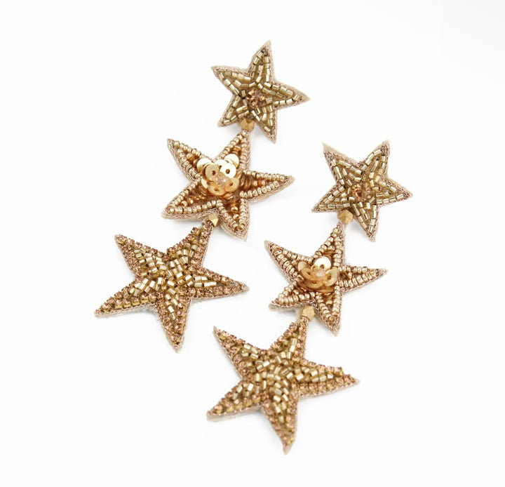 Triple Gold Star Earrings