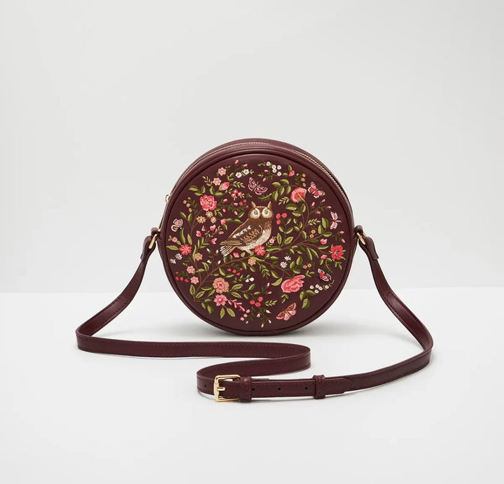 Fable Owl Chloe Circle Bag in Burgundy
