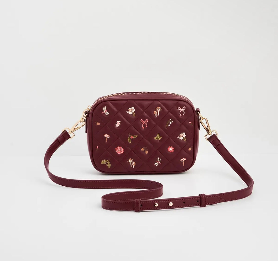 Alice Orla Quilted Burgundy Embroidered Camera Bag
